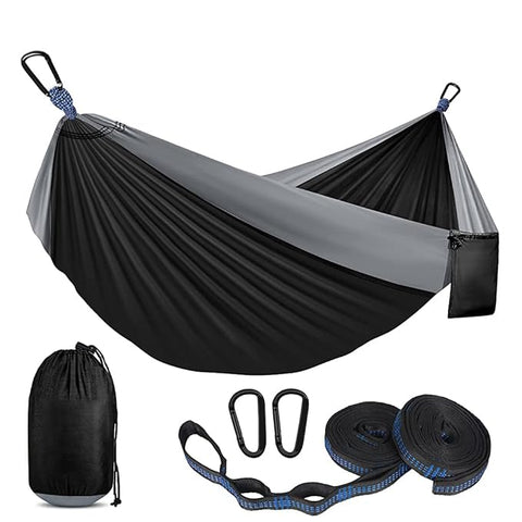 Supvox® Camping Hammock for Outdoor Activities With 2 Fixing Straps, Swing for Adults Kids, Portable Ultralight Nylon for Travel Beach Trekking, Maximum 200kg Load (275 x 140cm, Black)