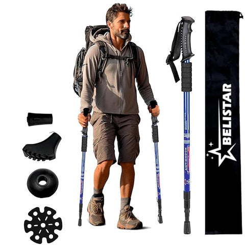 BELISTAR Hiking Trekking Aluminum Poles, Collapsible,Lightweight, Anti Shock, Hiking or Walking Sticks,Adjustable Hiking Pole for Men & Women, All Accessories - Carry Bag (Blue)
