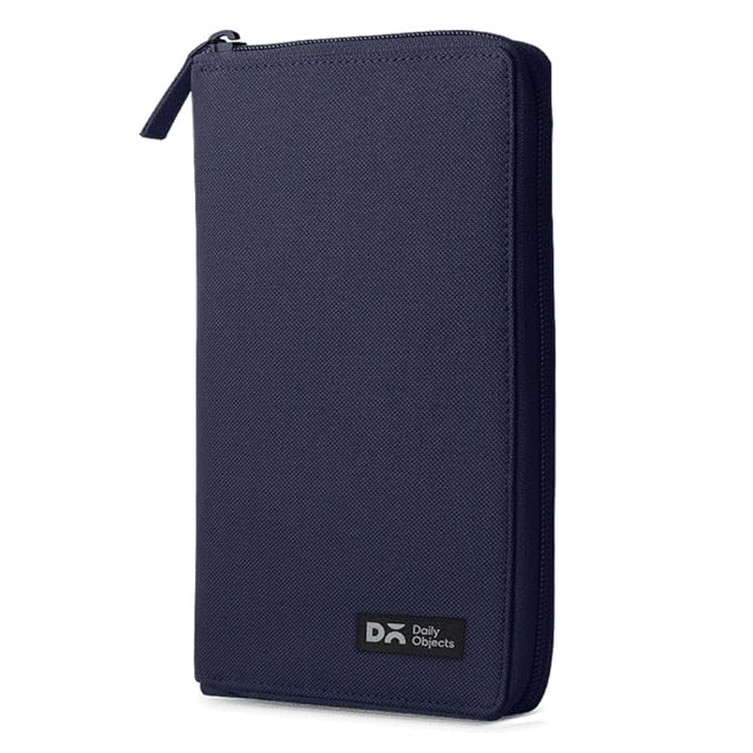 DailyObjects Nylon Travel Passport Holder Credit Card Wallet Case for Men & Women| Nylon| Travel Organizer with Internal Pockets and YKK Zipper| Dedicated Slots with Exterior Rear Stash Pocket| Blue
