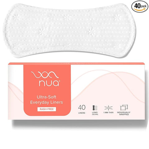 Nua Ultra-Soft Panty Liners For Women Daily Use - 40 Liners | 160mm Long | Rash-Free and Toxin-Free | Protection Against Leakage and Discharge | Keeps You Dry & Fresh All Day Long
