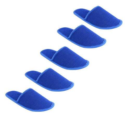 KUDIZE Disposable Slippers Closed-Toe Style Soft Terry Towel Slippers Footwear for Home Hotel Homestay Traveling Pack of 5 Pairs (Blue)