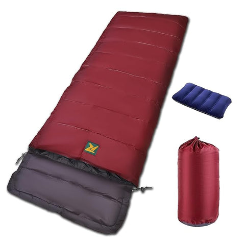 ROCKSPORT Sleeping Bag Camp Lite 8 Degree C - 20 Degree C, Lightweight Camping Sleep Bag for Indoors & Outdoors l Free Air Pillow & Adventure Pass(Maroon - Grey)