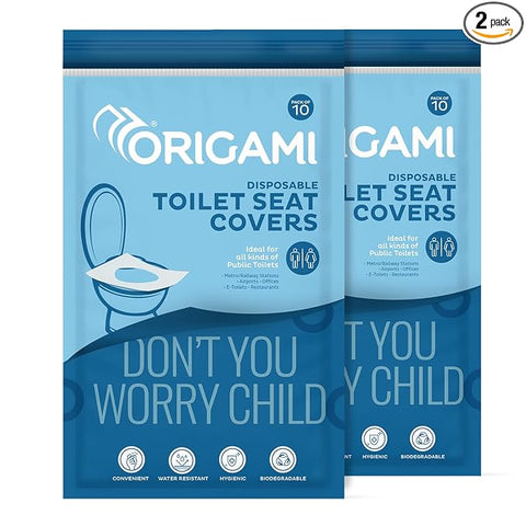 Origami Disposable Toilet Seat Covers - Pack of 2 (10 per pack, Total 20 Sheets) | Hygienic Protection | No Direct Contact with Unsanitary Seats | Easy to Dispose & Eco-Friendly