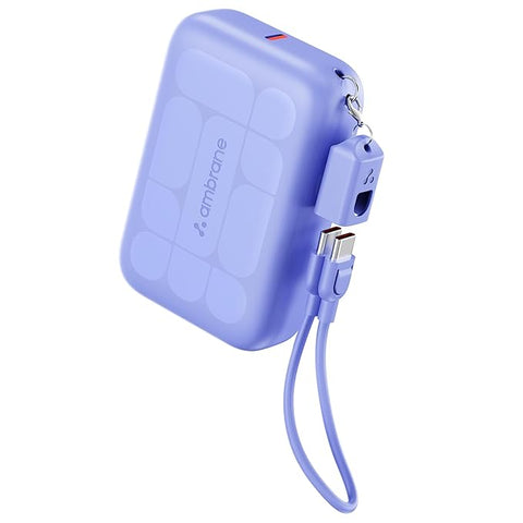 Ambrane Mini Size 10000mAh Powerbank, Very Small Size - Perfect for Hands, Pockets, Bags, in-Built Type C Cable, 22.5W Fast Charging, for iPhone, Android, Other Devices (PowerMini 10, Purple)