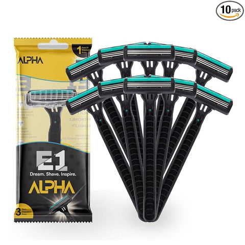 E1 Alpha Disposable Razor for Men (Pack of 10) | Sharp Blades for Quick & Smooth Shaving | Compact & Travel-Friendly Design | Shaving Solution for All Skin Types