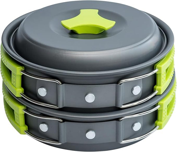 FabSports Camping Cookware Mess Kit for Backpacking Gear – Camping Cooking Set - Camping Pots and Pans Set - Backpacking Stove/Portable Stove Compatible - Camp Kitchen Equipment Accessories Pot