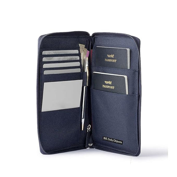 DailyObjects Nylon Travel Passport Holder Credit Card Wallet Case for Men & Women| Nylon| Travel Organizer with Internal Pockets and YKK Zipper| Dedicated Slots with Exterior Rear Stash Pocket| Blue