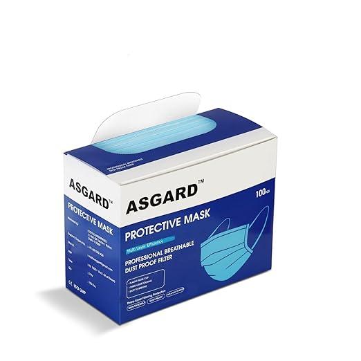 ASGARD Melt-Blown Fabric Disposable Face Mask with Nose Clip (Blue, Pack of 50) for Unisex