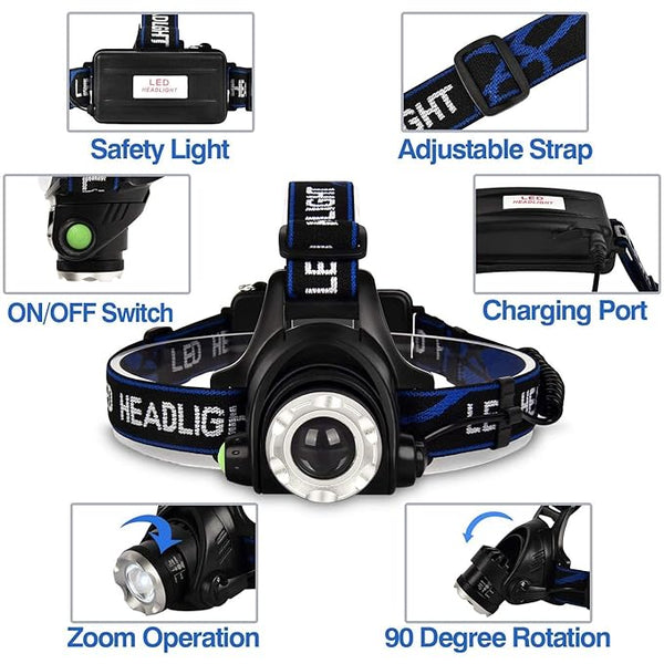 LEXSO Headlamp Flashlight, USB Rechargeable LED Headlamp Torch, IPX4 Waterproof Headlight with 3 Modes and Adjustable Headband Perfect for Camping, Hiking, Outdoors, Hunting, Running