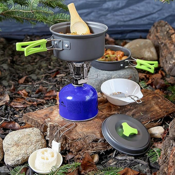 FabSports Camping Cookware Mess Kit for Backpacking Gear – Camping Cooking Set - Camping Pots and Pans Set - Backpacking Stove/Portable Stove Compatible - Camp Kitchen Equipment Accessories Pot