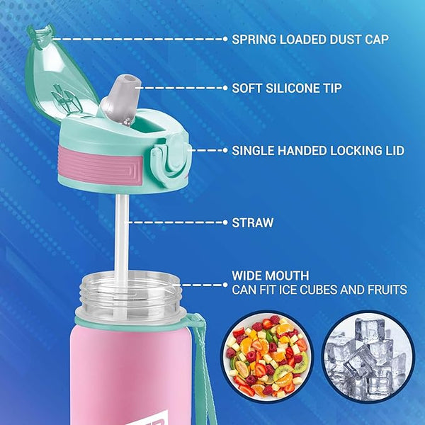 MILTON Gen'Z Water Bottle 1 ltr (Never Give Up), Motivational Water Bottles With Leak Proof Flip-Top Cap & Capacity Mark, Gym Bottle Sipper Water Bottle For Adults, Plastic, Pink