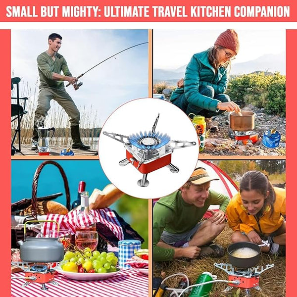 Hacer K-202 Portable Camping Gas Stove for Travel Stainless Steel Body Folding Furnace Cooking Stove Lightweight Gas Burner for Hiking, Outdoor Picnic & Emergency Cooking Use with Storage Bag