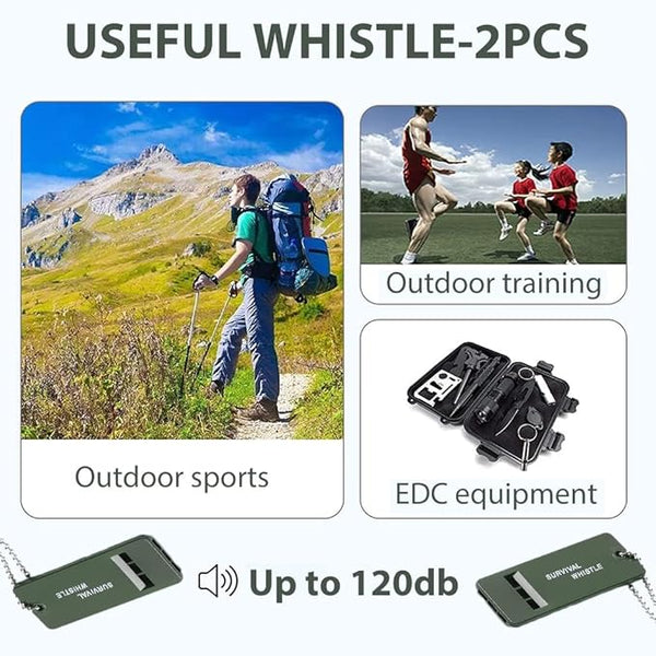 BISONBERG Whistle High Sound for Outdoor Survival with Chain, Three Tube High and MultiAudio Whistle, Emergency Whistle for Camping Hiking Adventure, Survival Gadgets - 1 pc