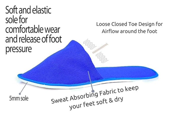 KUDIZE Disposable Slippers Closed-Toe Style Soft Terry Towel Slippers Footwear for Home Hotel Homestay Traveling Pack of 5 Pairs (Blue)