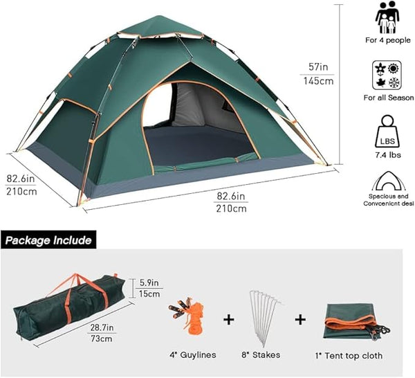 BOLDESCAPE 3-4 Persons Camping Tent, Waterproof for Adults - Spacious Outdoor Tent House for Camping. Durable Tent House for Camping, Perfect for Your Next Adventure (New), Polyester, Green