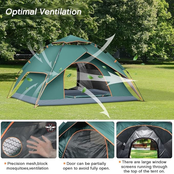 BOLDESCAPE 3-4 Persons Camping Tent, Waterproof for Adults - Spacious Outdoor Tent House for Camping. Durable Tent House for Camping, Perfect for Your Next Adventure (New), Polyester, Green