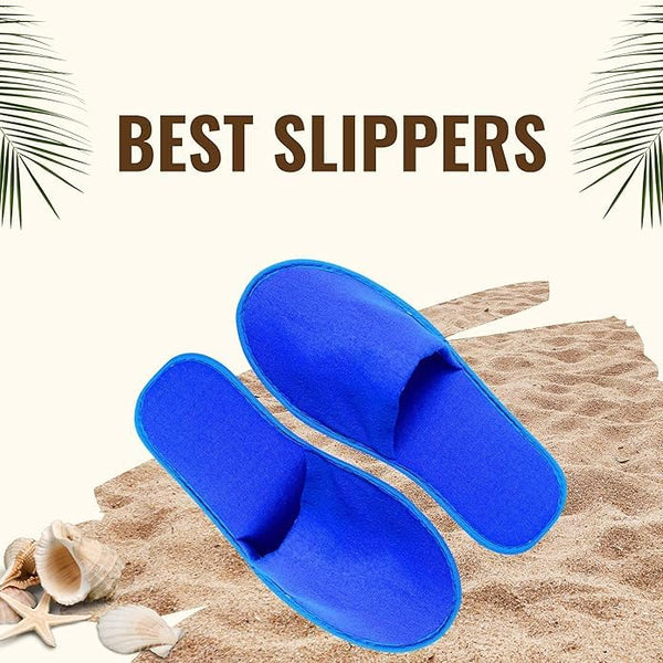 KUDIZE Disposable Slippers Closed-Toe Style Soft Terry Towel Slippers Footwear for Home Hotel Homestay Traveling Pack of 5 Pairs (Blue)