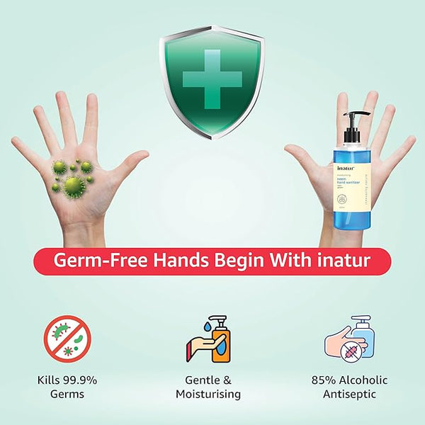 inatur Moisturizing Hand Sanitizer Gel 500ml | With 85% Isopropyl Alcohol, Neem Extracts & Glycerin | Kills 99.9% Germs | Quick-Dry & Non-Sticky | Gentle on Skin & No Rinse Needed