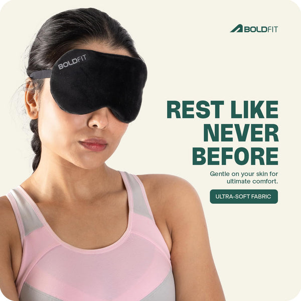 Boldfit Eye Mask for Sleeping with Adjustable Strap Super Soft Sleeping Mask Blind Fold for Comfortable Sleep Travelling Sleep Mask Pad for Girls - Black, Silk