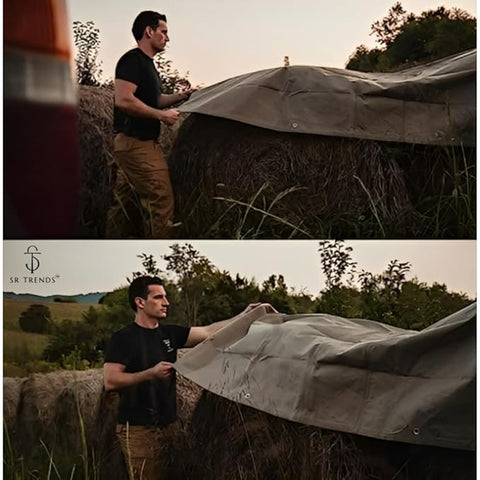 SR TRENDS™ Heavy Duty Tarpaulin 700GSM Canvas - Commercial Canvas TIRPAL Waterproof- 100% Waterproof Resistance Military Grade- UV Resistant TARP, RUSTPROOF Reinforced Eyelets (Grey, 12 x 6 FT)